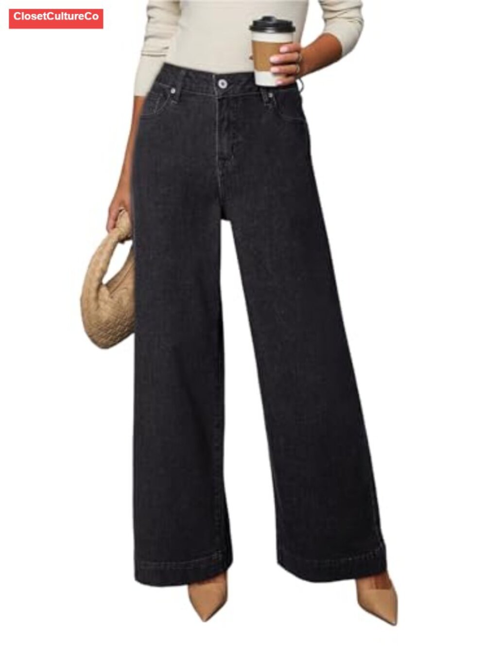 High Waisted Wide Leg Jeans Stretch Denim Loose Fit Casual Pants